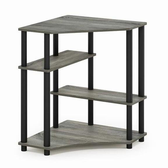 Turn-N-Tube Space Saving Corner Desk with Shelves, French Oak Grey & Black