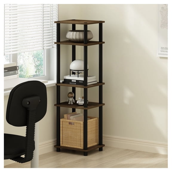 Turn-N-Tube Standing Shelf, Stackable 5 Tier Organizer, Columbia Walnut/Black - Vertical Storage for Books, Decor, Home & Office