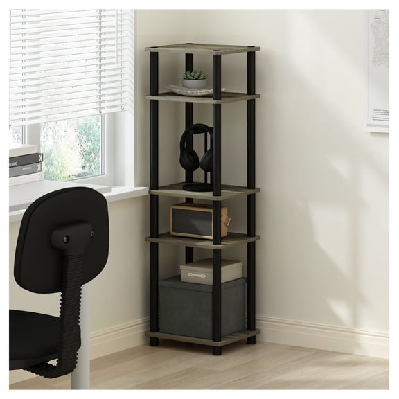 Turn-N-Tube Standing Shelf, Stackable Storage - French Oak/Black - Vertical Organizer for Books, Dcor, Small Items - Easy Assembly, Durable CARB Wood