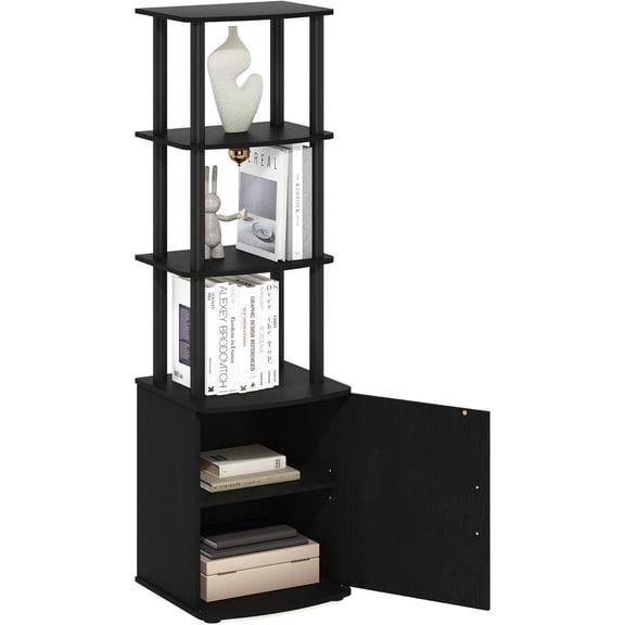 Turn-N-Tube Tall TV Entertainment Side Table Display Rack with Storage Cabinet, 3-Tier, Blackwood/Black