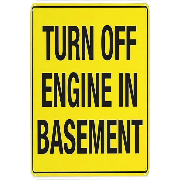 Turn Off Engine in Basement Sign - 8"x12" Vintage Metal Warning Sign, Safety Decor for Home Farm Bar Coffee Shop Club Basement Garage