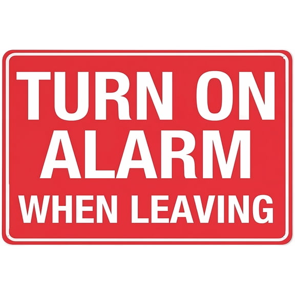 Turn On Alarm When Leaving Sign - 8"x12" Rust-Free Aluminum Metal Sign, UV Ink Printed Weatherproof Outdoor for Home