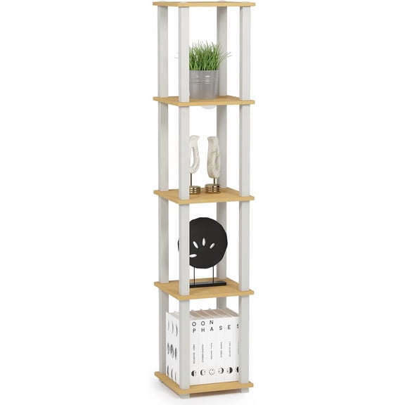 Turn-S-Tube 5-Tier Corner Square Rack Display Shelf, Beech/White