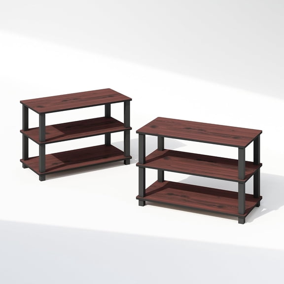 Turn-S-Tube Storage Shelves Set of 2, 3-Tier Stackable Standing Shelf, Open Corner Shelf, for Organization and Storage, Living Room, Garage, Home Office, Cherry Oak