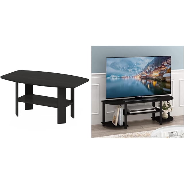 TurnSTube Wide TV Entertainment Center, Espresso/Black & Simple