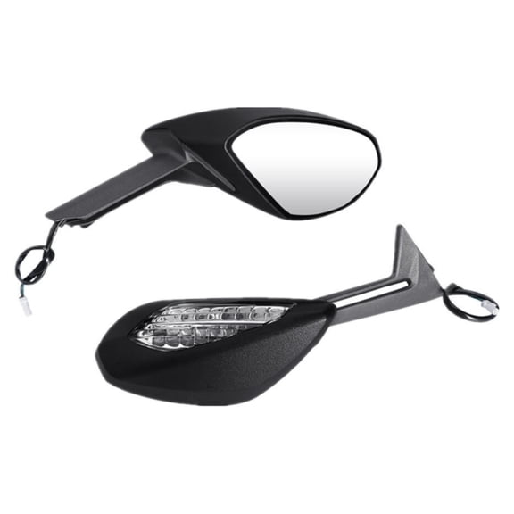 Turn Signal Integrated Side Mirrors for Sport Motorcycles - Black ABS Housing with Clear Lens