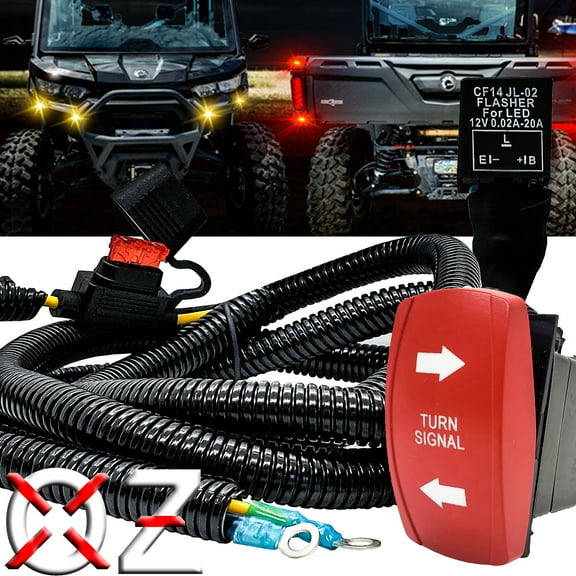 Turn Signal On/Off/On Red Rocker Switch with Power Distribution Block Wire Harness Compatible with 2018-2023 Can-Am Maverick X3 Max RS Turbo RR Sport Trail Defender