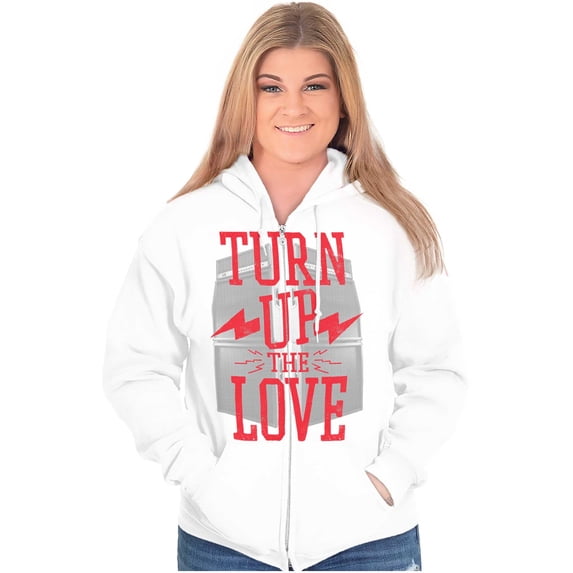 Turn Up The love Romantic Musician Womens Plus Size Graphic Zipper Hoodie Brisco Brands 2X