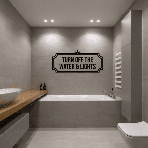 Turn Off The Water And Lights - Bathroom Rules Quotes Vinyl Wall Art Sticker Decal Home Bathroom Rest Room Comfort Room Signage Ladies Gentlemen Toilet Room Wall Design Reminders Size (4x10 inch)