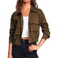 thumbnail image 1 of Turn0Down Collar Women Long Sleeve Casual Button Crop Jacket Drawstring Short Coat, 1 of 5