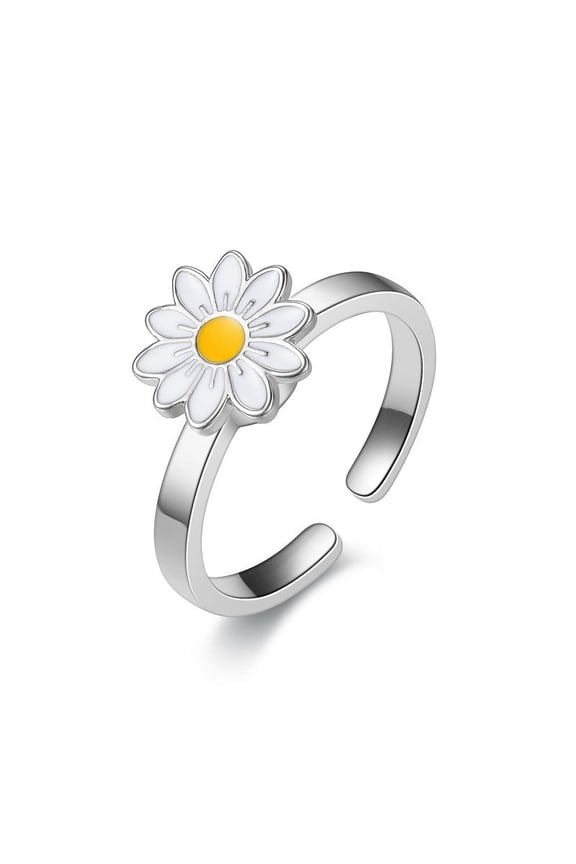 Turnable Floral Eye Anxiety Ring For Women Fidget Spinner Jewelry Copper Diamond Inlay Fashion Accessory For Everyday