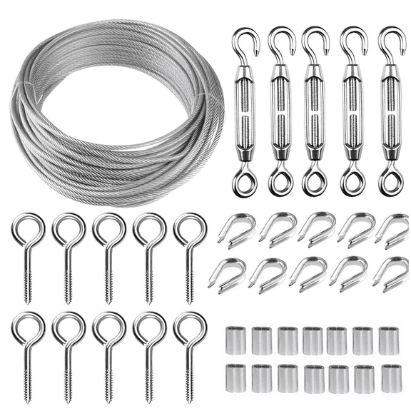 TooTaci 100ft Wire Rope Kit, 1/16" Vinyl Coated Clothesline Wire Cable Kit with Turnbuckles for String Lights Hanging, Garden, Flag Pole, Curtain
