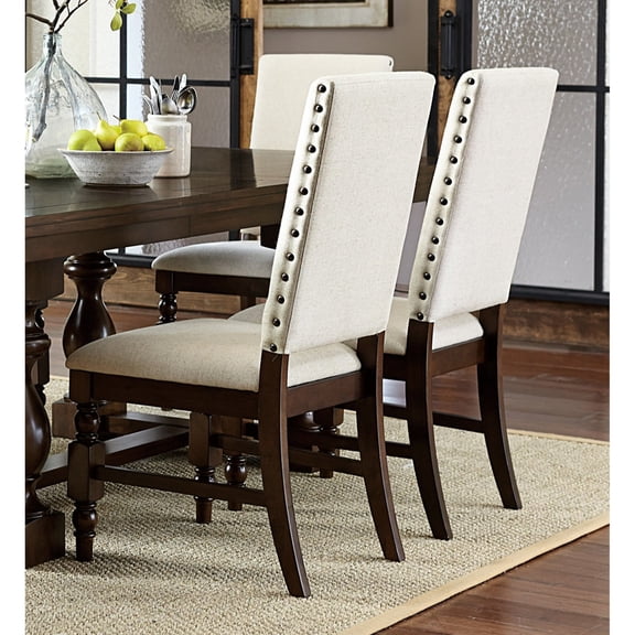 Turned Block - Look Wood Legs - Create a Unique Dining Ambiance with Cream - Fabric Chairs