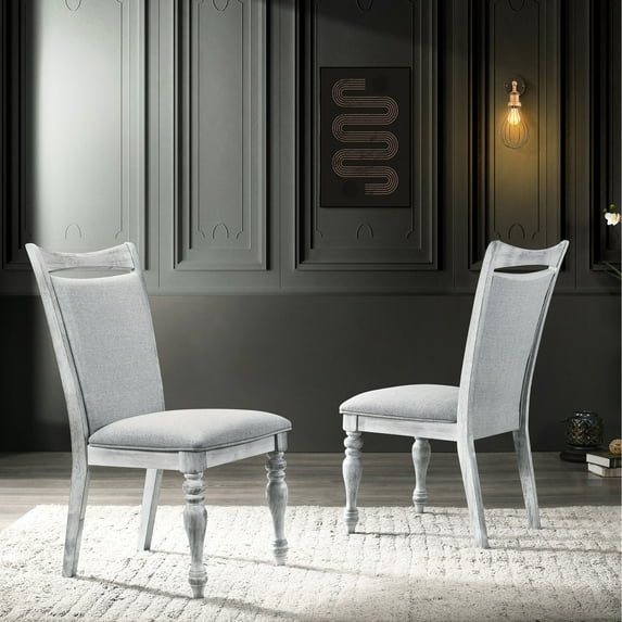 Turned Leg and Curved Back / Rustic White Dining Chairs Set for Dining Room