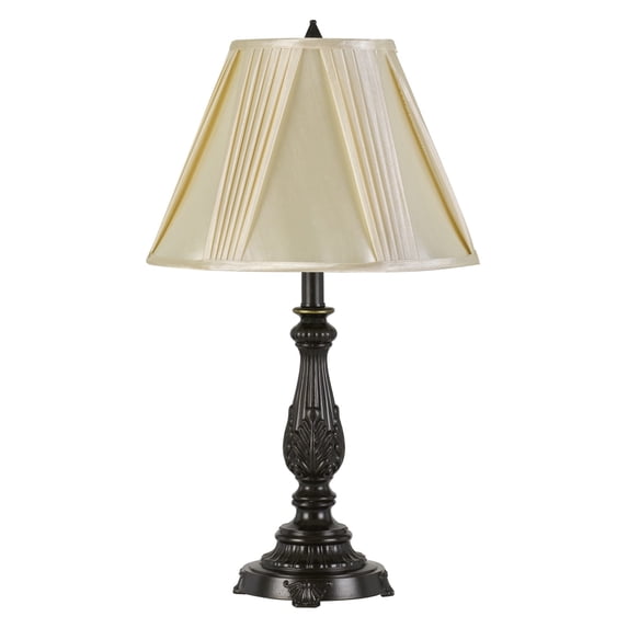 Turned Pedestal Style Metal Table Lamp with Pleated Shade, Dark Bronze- Saltoro Sherpi
