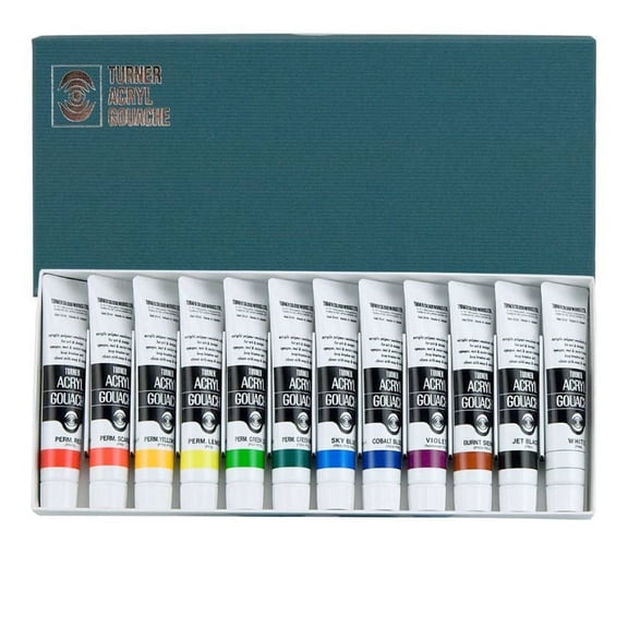 Turner Acrylic Paint Set Artist Acryl Gouache - Super Concentrated Vibrant Acrylics, Fast Drying, Velvety Matte Finish - [Set of 12 | 20 ml Tubes]