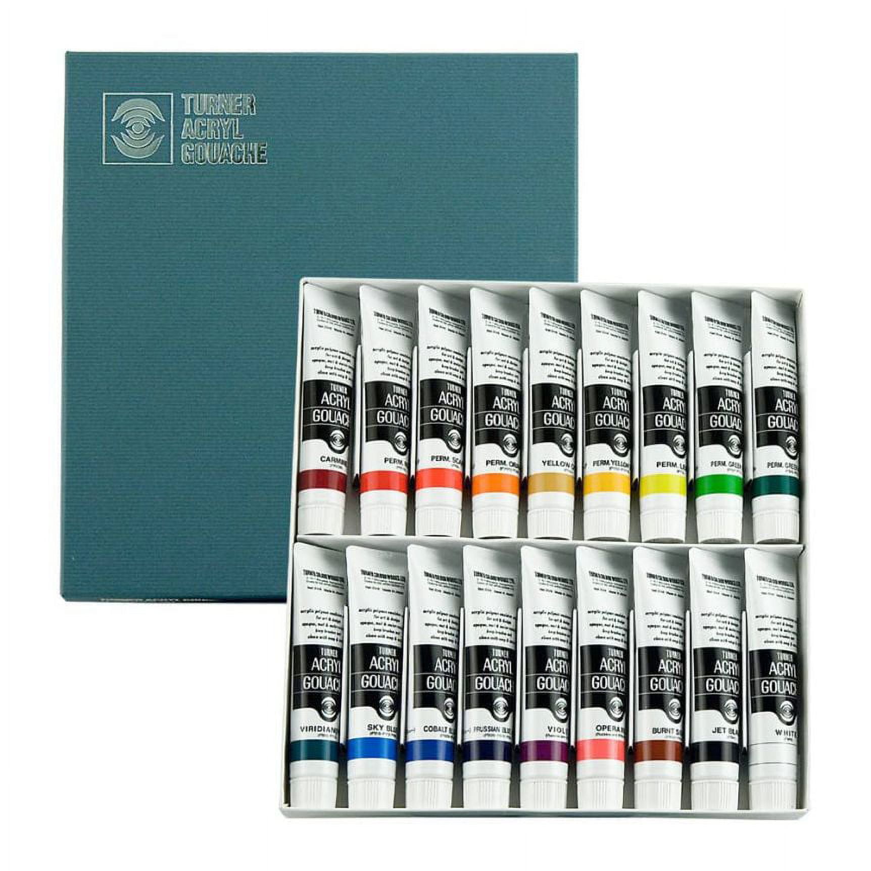 Turner Acrylic Paint Set Artist Acryl Gouache - Super Concentrated Vibrant Acrylics, Fast Drying, Velvety Matte Finish - [Set of 18 | 20 ml Tubes]