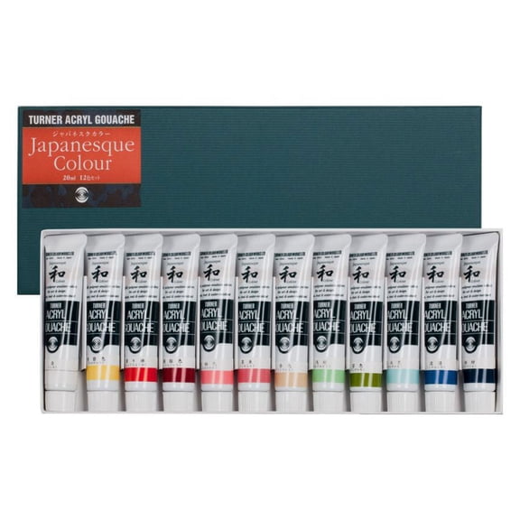 Turner Acrylic Paint Set Japanesque Artist Acryl Gouache - Based on Traditional Japanese Colors From Nature, Coarse, Rough, Gritty Texture - [Set of 12 | 20 ml Tubes]