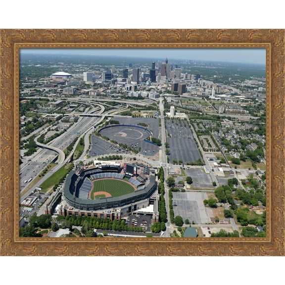 Turner Field 36x28 Large Gold Ornate Wood Framed Canvas Art - Home of the Atlanta Braves