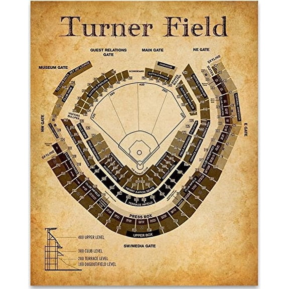 Turner Field Baseball Seating Chart Art Print - 11x14 Unframed Art Print - Great Sports Bar Decor and Gift for Baseball Fans