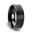 thumbnail image 1 of Turner Flat Brushed Finish Center Black Tungsten Carbide Wedding Band With Dual Offset Grooves And Polished Edges, 1 of 4