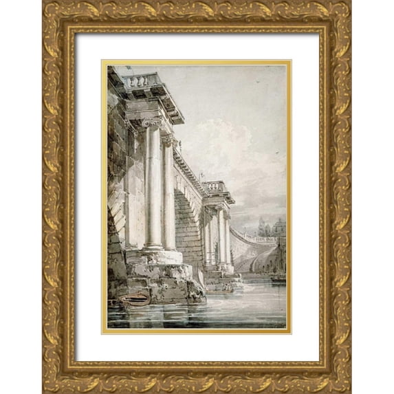 Turner, Joseph M.W. 18x24 Gold Ornate Wood Framed with Double Matting Museum Art Print Titled - Old Blackfriars Bridge, London