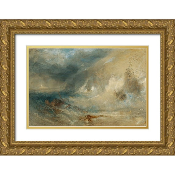 Turner, Joseph M.W. 14x11 Gold Ornate Wood Framed with Double Matting Museum Art Print Titled - Long Ships Lighthouse, Lands End