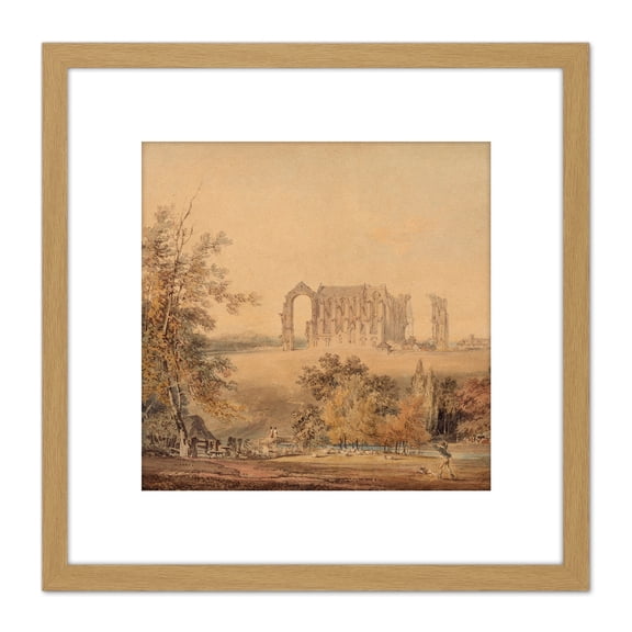 Turner Malmesbury Abbey From The South 1794 Painting 8X8 Inch Square Wooden Framed Wall Art Print Picture with Mount