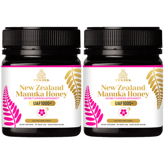 TURNER New Zealand Manuka Honey, UAF1000+ Antioxidants, Immune Support, 2 Jars