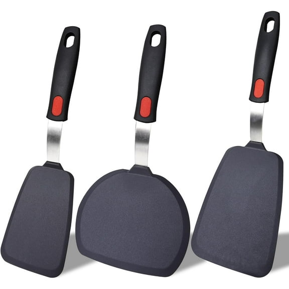 Turner Set,3-Pack Spatula Set,600F Heat Resistant Spatula for Non Stick Cookware,Large Flexible Kitchen Utensils for Baking,Cooking,No Scratching and Melting,Dishwasher Safe,BPA Free