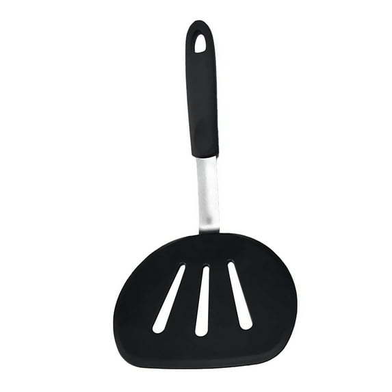 Turner Spatula, Circular Slotted Spatula Non-stick Flexible Wide Slotted Spatula Heat Resistant Kitchen Turner for Fried Egg Pancake Omelet Fish Steak, Black