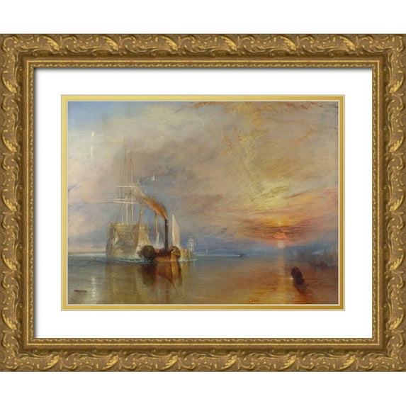 Turner, William 14x12 Gold Ornate Wood Framed with Double Matting Museum Art Print Titled - The Fighting Temeraire