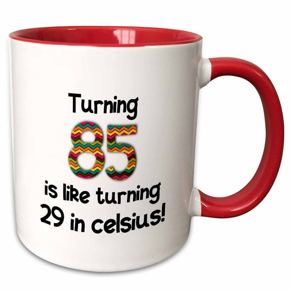 3drose, Turning 85 Is Like Turning 29 in Celsius - Humorous 85th Birthday Gift, 15oz Two-tone Red Mug