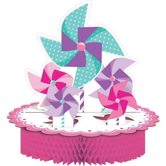 Turning One Girl Pinwheel Pink Kids 1st Birthday Party Decoration Centerpiece