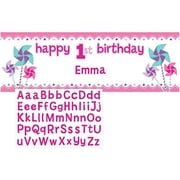 Turning One Pink Giant Party Banner with Stickers