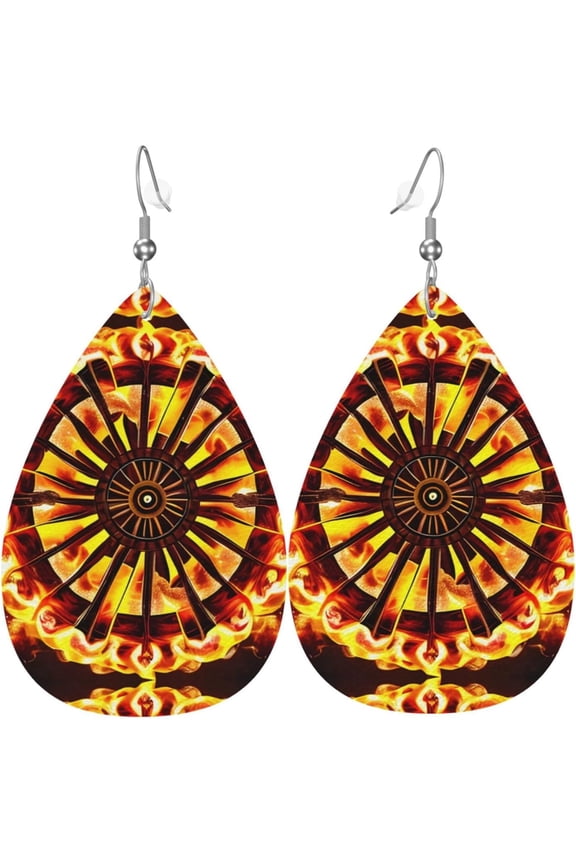 Turning Quality the flame Women's Teardrop Leather Earrings, Hook 925 Silver Electroplated, Holiday Accessories[w686]