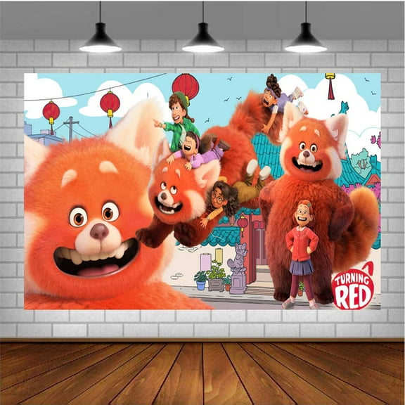 Turning-Red Themed Birthday Backdrop Banner - Hanging Wall Decor Tapestry for Party Celebrations