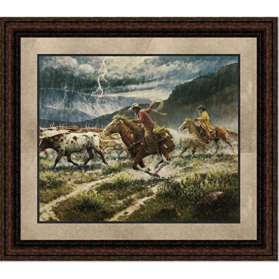 Turning The Lead Steer | Framed Western Art in Double Mat | 25L X 29W" Inches