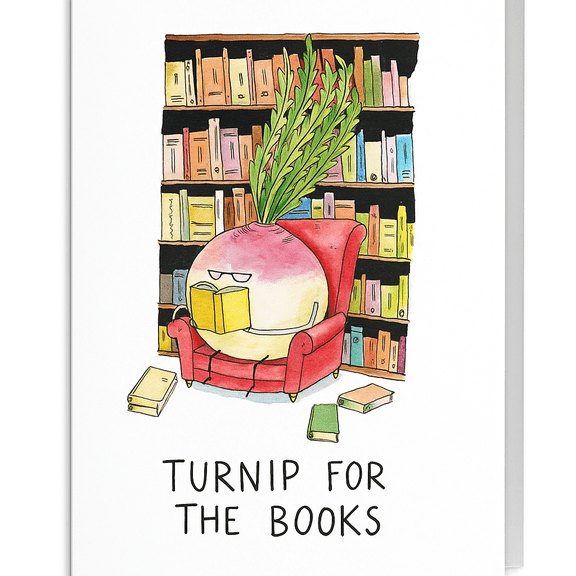 Turnip for the Books Card Funny Reading Turnip Character Design Blank Greeting Card with Envelope Perfect for Book Lovers, Friends, and Education-Themed Occasions