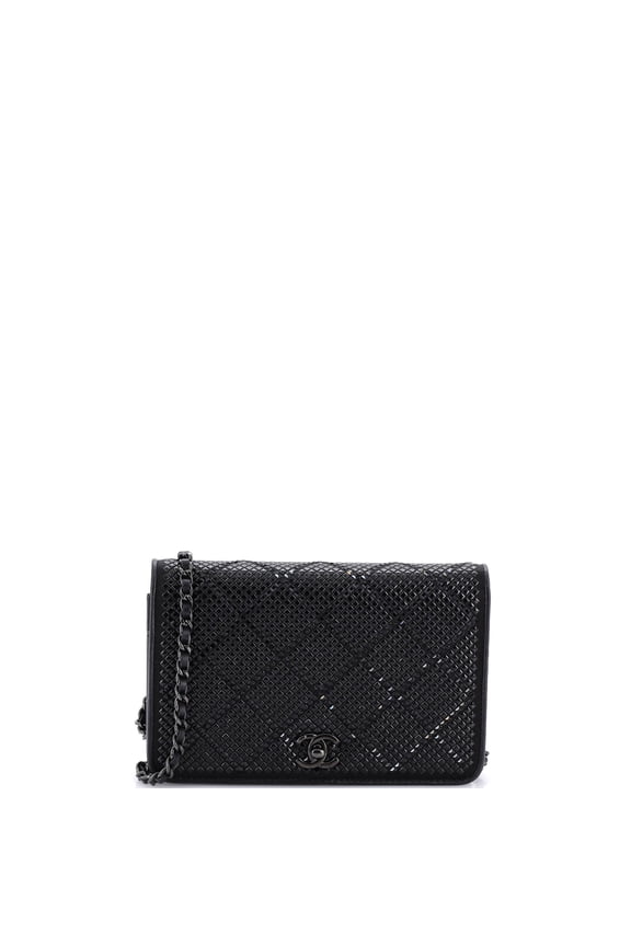 Pre-Owned Turnlock CC Wallet on Chain Strass Embellished Satin By Rebag