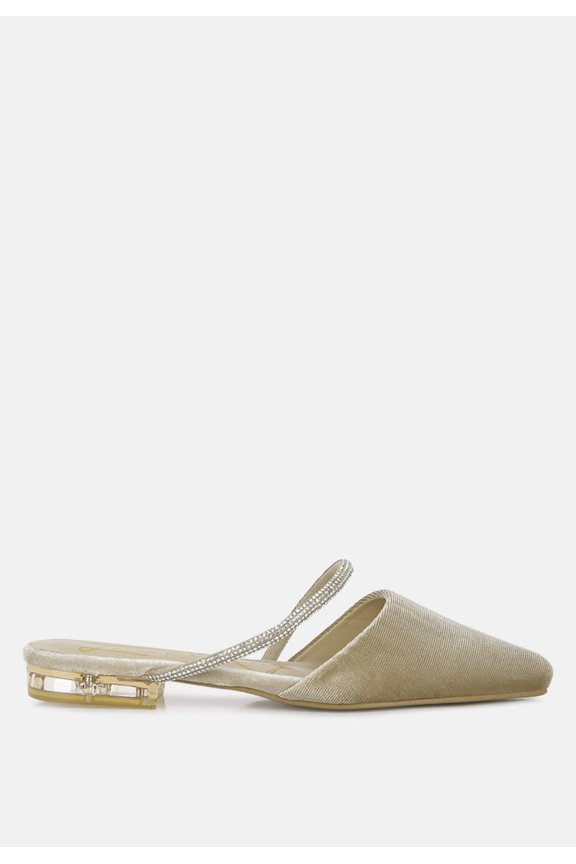 Turnon Velvet Diamante Detail Flat Mules