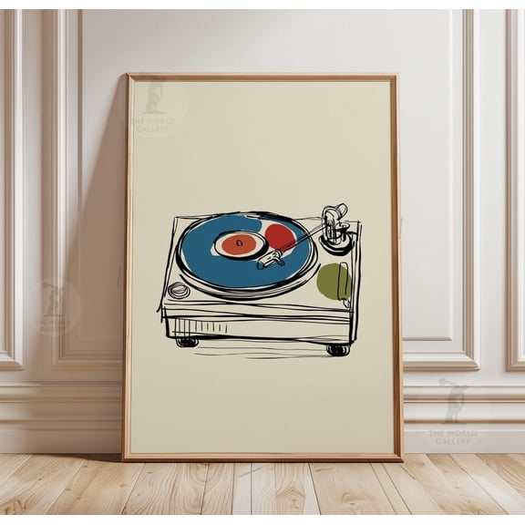 Turntable Line Art Print Minimalist Vinyl Record Player Abstract Music Wall Art