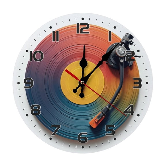 Turntable Record Player Vinyl Record Wall Clock 10 Inch Silent Non Ticking Round Wooden Clock Decoration for Living Room Kitchen Bedroom Bathroom Office Classroom
