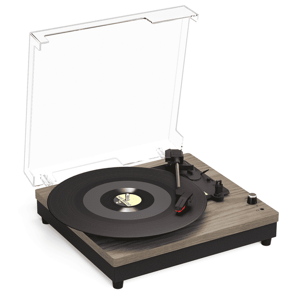 Turntable Record Player with 3-Speed Belt-Drive, Vinyl Records Player with Built-in Speakers and Bluetooth, RCA/AUX/Headphone Out, Auto Off