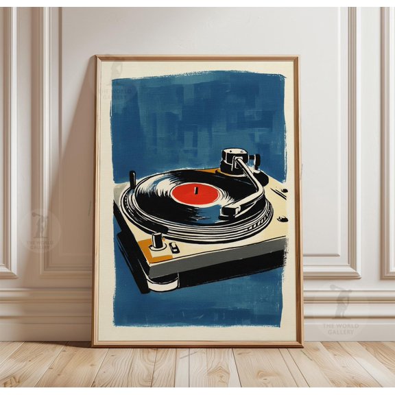 Turntable Vinyl Record Art Retro DJ Music Illustration Audio Poster