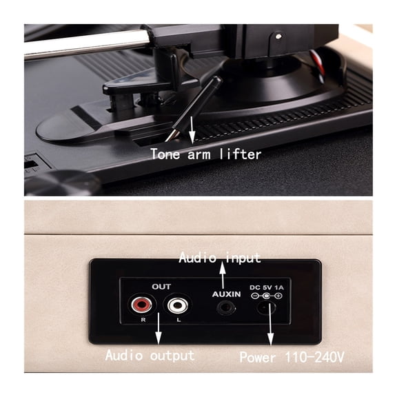 Turntable portable suitcase gramophone vinyl record player Bluetooth 5.0 33 45 78RPM phonograph retro record player sheepskin ,Easy to Install