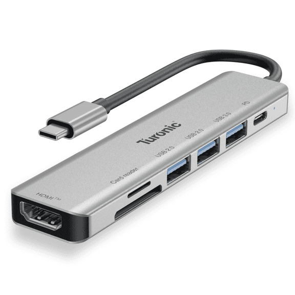 Turonic 2120 7-in-1 USB-C Hub 4K HDMI, 100W Power Delivery, USB 3.0, SD/MicroSD Card Reader for Mac, Windows & Android