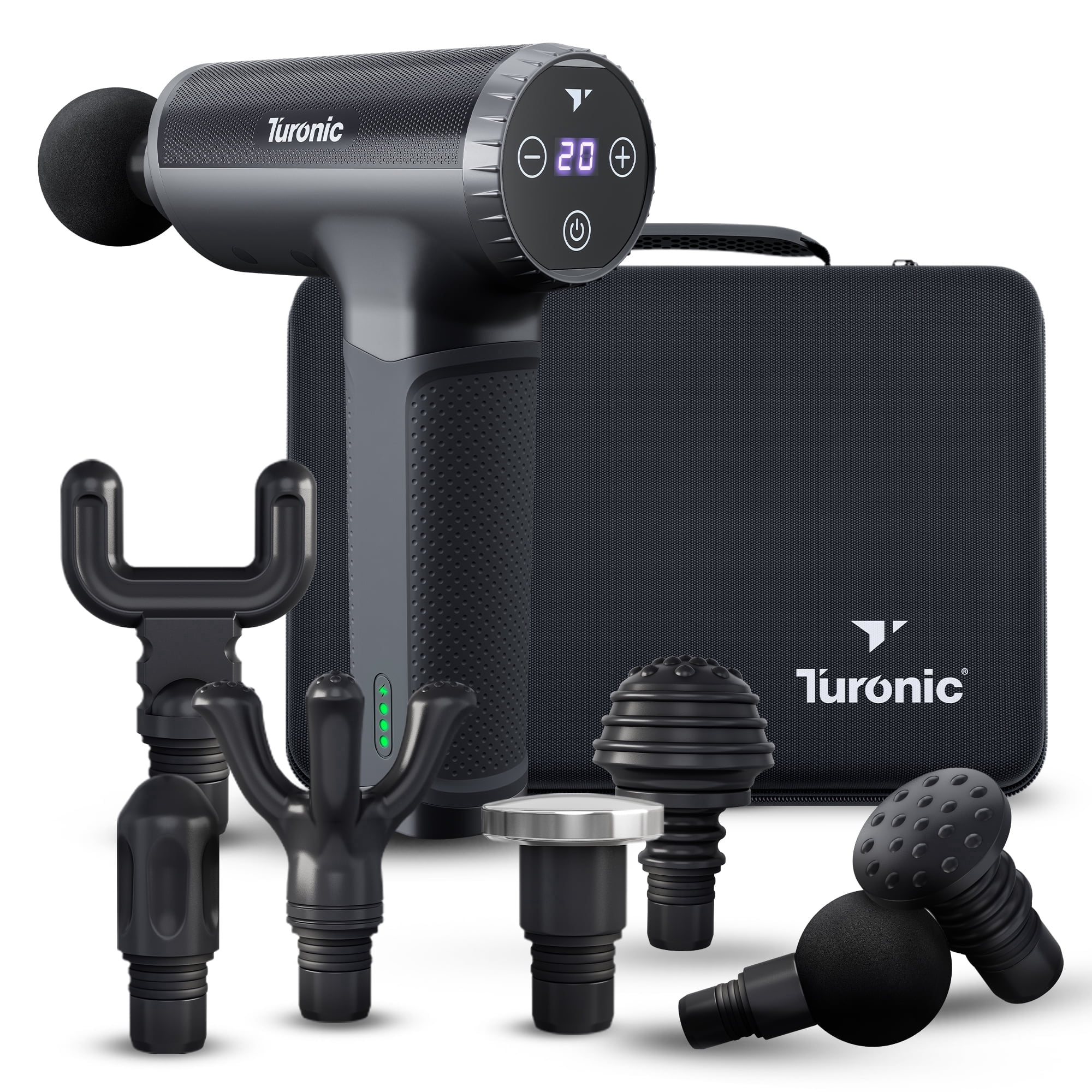 TURONIC Professional Handheld Massage Gun - Deep Tissue Percussion Massager, 20 Speeds, 7 Heads, Quiet, Powerful, Portable, Cordless, Great for Athletes, Personal Use, Shoulder, Foot, Back Body, GM5