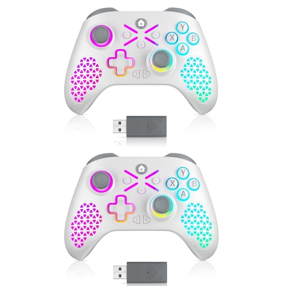 Turpow 2.4GHz Wireless Controller for Xbox Controller2 Pack , Xbox One Series X|S Consoles, PC Windows, Steam, with 7 Colors RGB Light/1000mAh Battery/Programmable/Turbo, Dual VibrationWhite