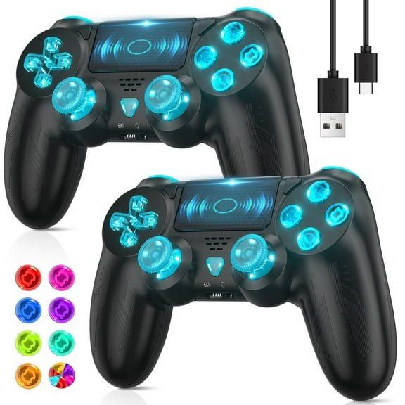 Turpow 2 Pack RGB Wireless Controller for P4, Long Battery Life 6-Axis Motion Sensor Enhanced Grip for Android P4/P3 WinXP/7/8/10(PC) Ios13 and above With 2 USB-C Cable(Black)